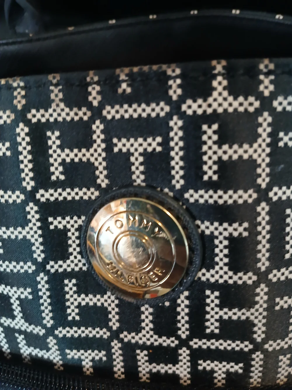 Tommy Hilfiger Black & Grey Patterned Tote Bag with Front Zip Pocket
